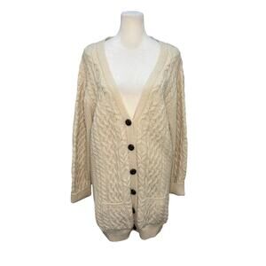 Aran Crafts Chunky Knit Cardigan Fisherman Sweater Women L Merino Wool Ireland